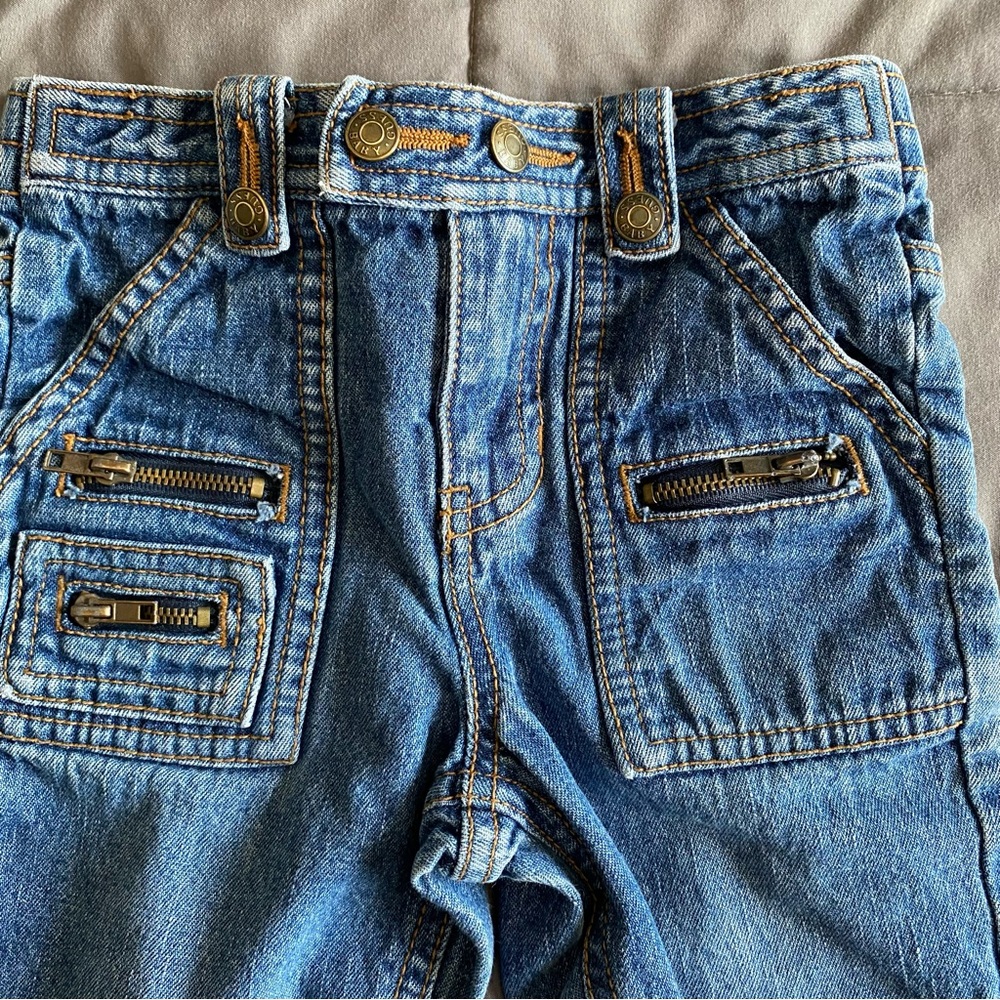 VTG Guess Baby Boy 6/9 Mo Denim Blue Jeans Zipper Pockets Snap Y2K 100% Cotton - Picture 3 of 16